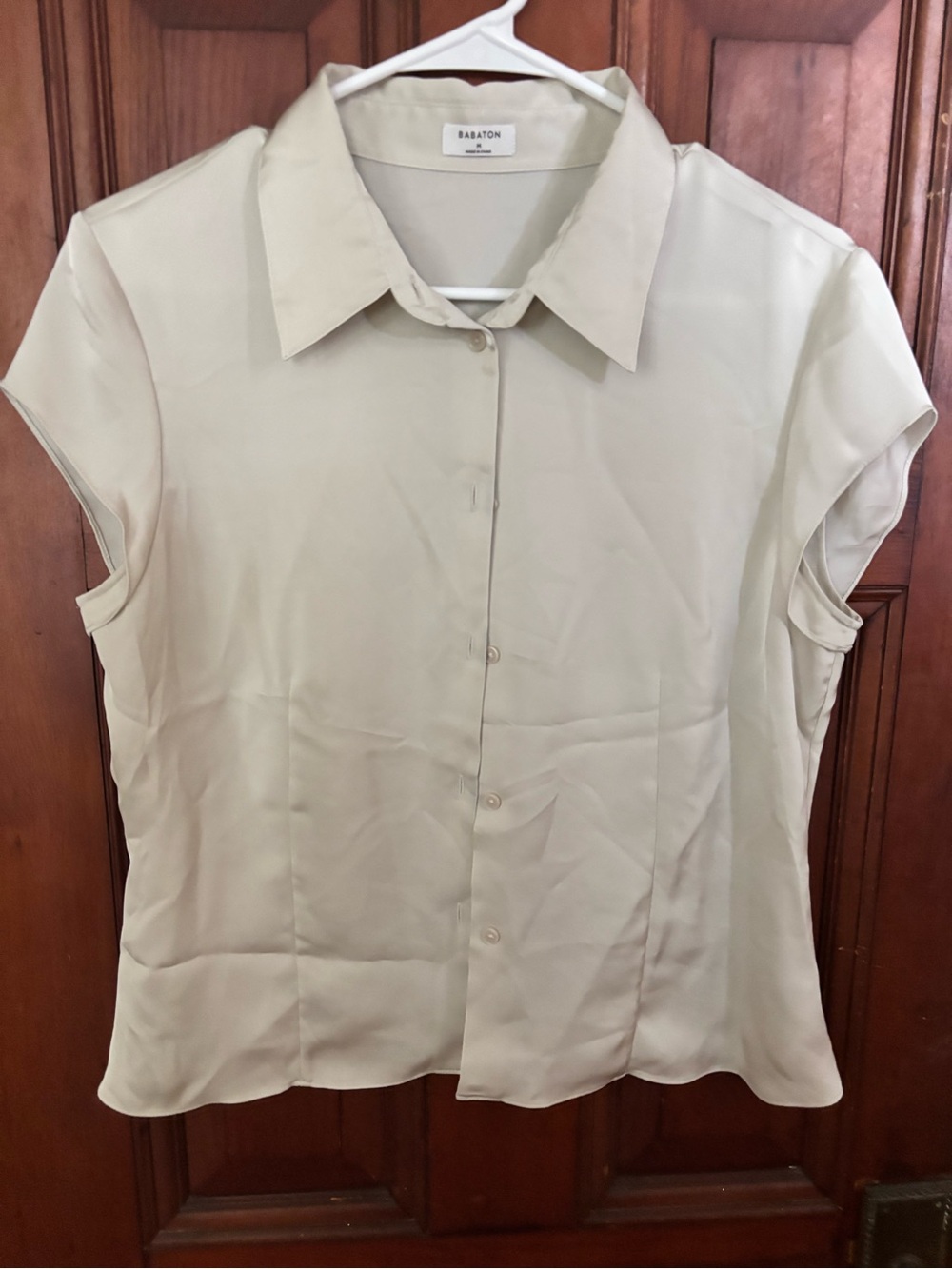 Babaton Cream Short Sleeve Button-Down Blouse